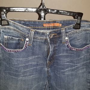 Vertigo Paris bejeweled blue denim designer jeans 29